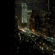 Lower Manhattan near Battery Park Tunnel, New York at night